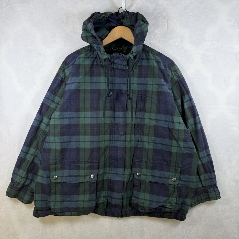 Vintage 90s Lauren Ralph Lauren Plaid Hooded Snip Zip Up Men's Size Medium
